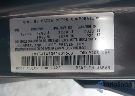 2016 Mazda 6 Grand Touring z USA, uszkodzony, nr VIN JM1GJ1W50G1401668